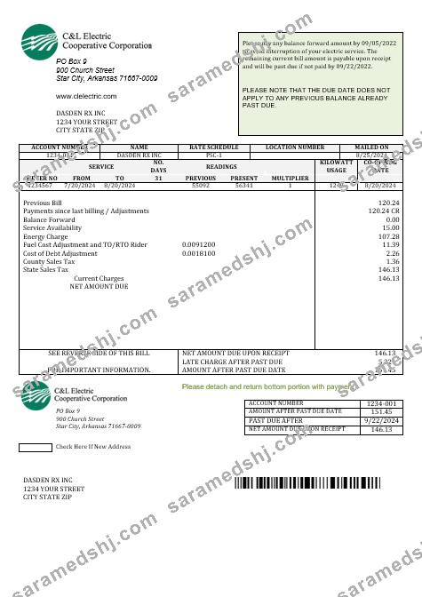USA Arkansas C & L Electric Cooperative Corporation business utility bill template in Word and PDF formats